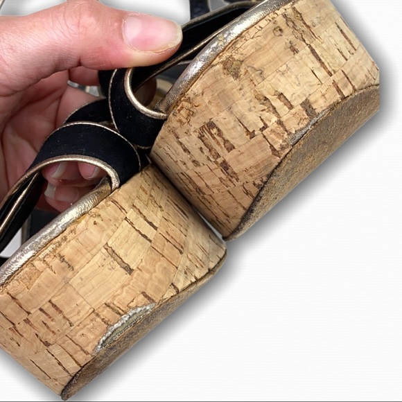 Dolce & Gabbana Black Velvet Gold Leather Wedges - Picture 6 of 15